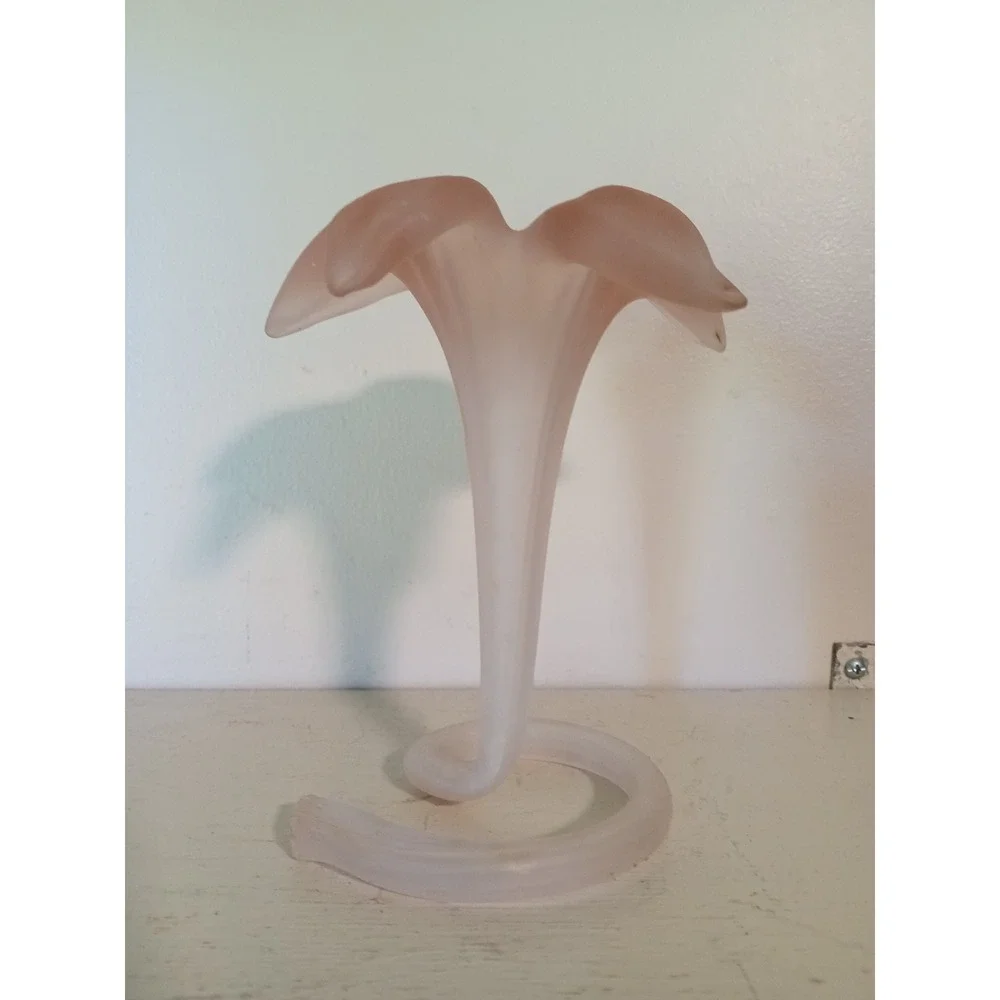 Vintage Pink Frosted Art Glass Calla Lily Jack in the Pulpit Vase Spiral Base